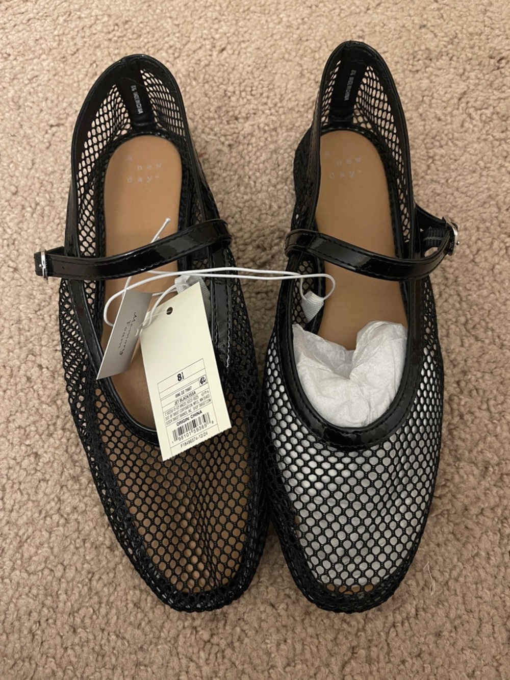 a new day Black Mesh Mary Jane Flats with Patent Strap